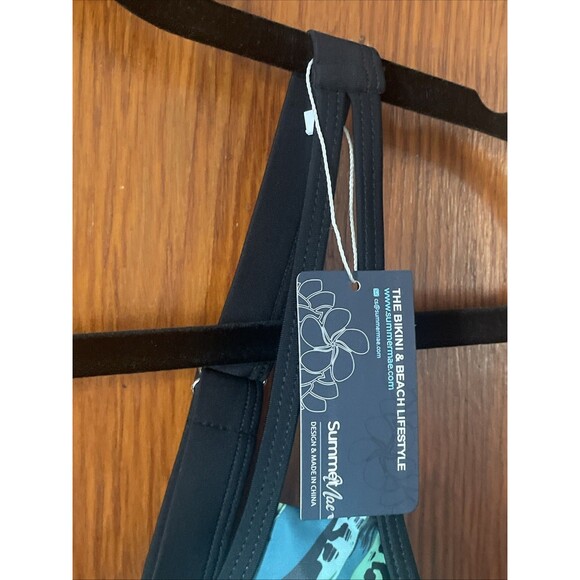 Summer Mae Women's Sz 16 Green Black White Straps Tankini Swim Top NWT - Picture 5 of 9